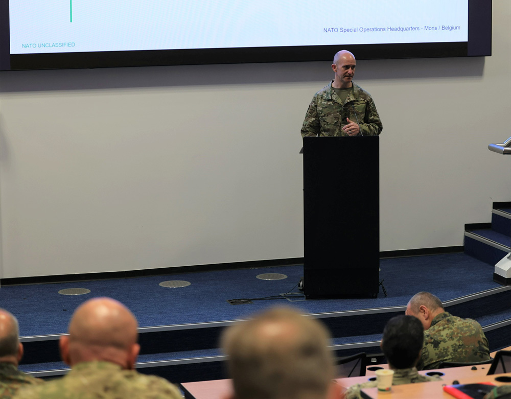 Brig. Neil Grant provided opening remarks at the NATO Special Operations Advisors conference